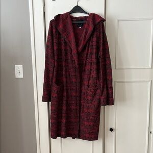 Women's Biya Red and Black Hooded Coat